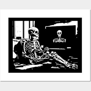 skeleton watching tv Posters and Art